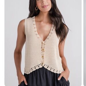Cream Crochet Trim vest